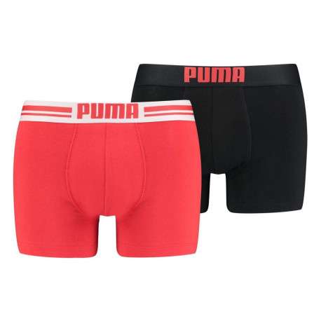 Lot de 2 boxers rouge et noir uni en coton avec tailles élastiquées et marque rouge