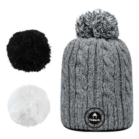Bonnet gris uni à grosse maille et à ponpoms interchangeables