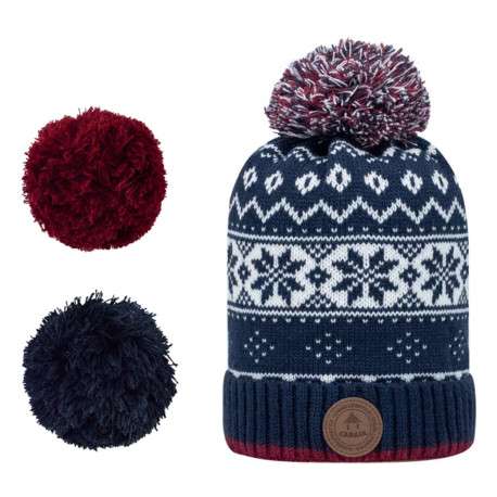 Bonnet marine à motifs flocons de neige avec pompons interchangeables