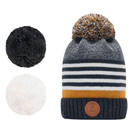 Bonnet anthracite à rayures avec pompons interchangeables