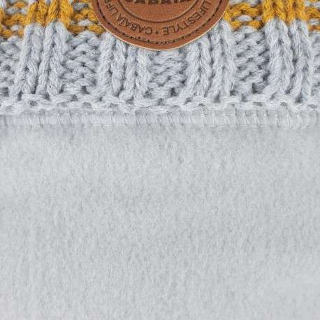 Bonnet marine à revers gris et jaune et à pompons interchangeables - Image 3