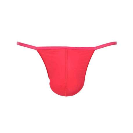 String Plume rouge uni en microfibre avec fine ceinture élastiquée