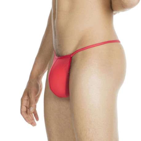 String Plume rouge uni en microfibre avec fine ceinture élastiquée - Image 2