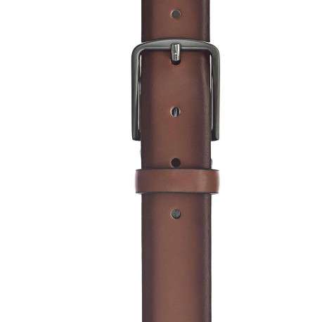 Ceinture en cuir marron avec une boucle métallique argentée rectangle - Image 3