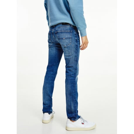 Jean bleu délavé à coupe droite et fermeture zippée boutonnée - Image 4