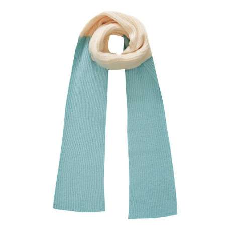 Écharpe beige et menthe avec grandes rayures en tricot