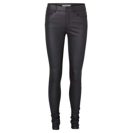 Pantalon skinny noir en simili cuir avec passants pour ceinture