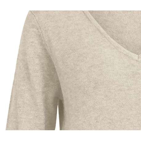 Pull écru uni avec une coupe droite un col V et des manches longues - Image 2