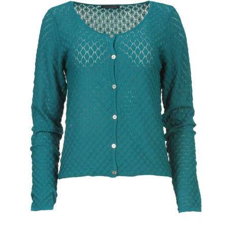Gilet en maille ajourée pour femme pétrole coupe évasée HALO - Image 2