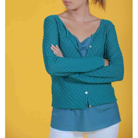 Gilet en maille ajourée pour femme pétrole coupe évasée HALO - Image 3