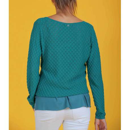 Gilet en maille ajourée pour femme pétrole coupe évasée HALO - Image 4