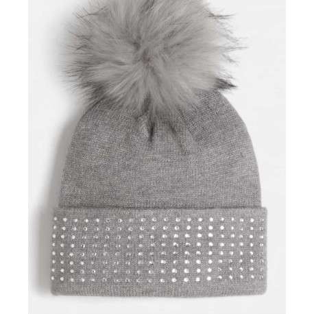 Bonnet gris à strass et à revers