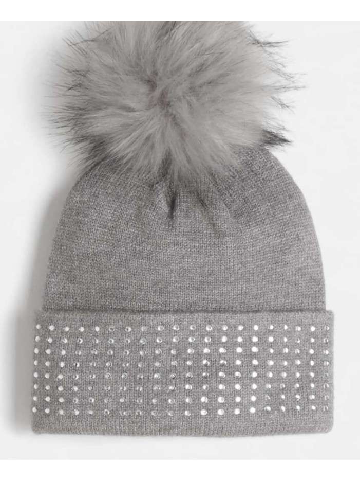 Bonnet gris à strass et à...