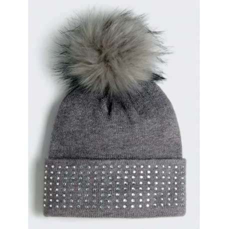 Bonnet gris à strass et à revers - Image 2