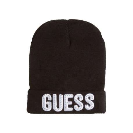 Bonnet noir à logo en strass à revers
