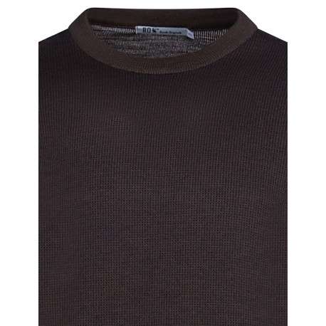 Pull chocolat en laine mélangée maille piquée coupe droite col rond - Image 3