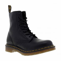 Boots en cuir noir à lacets ronds avec une languette d'aisance en tissu