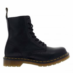 Boots en cuir noir à lacets ronds avec une languette d'aisance en tissu