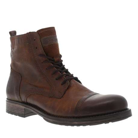 Boots en cuir marron avec une fermeture zippée lacets ronds et languette d'aisance - Image 7