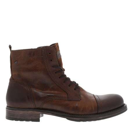 Boots en cuir marron avec une fermeture zippée lacets ronds et languette d'aisance - Image 8