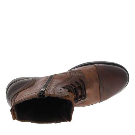 Boots en cuir marron avec une fermeture zippée lacets ronds et languette d'aisance - Image 11