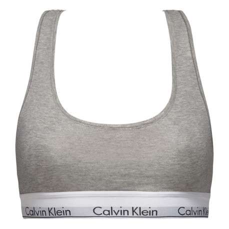 Brassière grise unie avec des surpiqûres ton sur ton et nom de la marque - Image 4