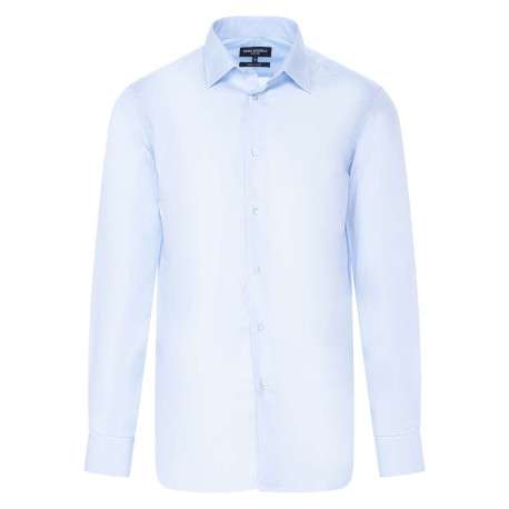 Chemise bleu unie coupe droite col français