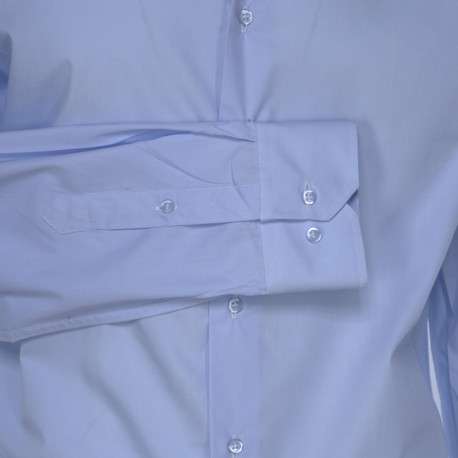 Chemise bleu unie coupe droite col français - Image 3