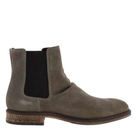Boots Chelsea grises en cuir nubuck à talon bas et tige souple à revers