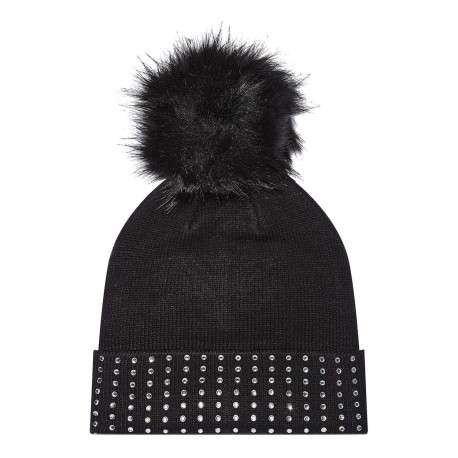 Bonnet noir à strass et à revers