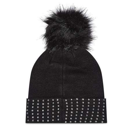 Bonnet noir à strass et à revers - Image 3