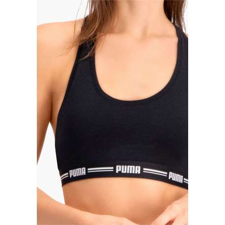 Brassière noire unie avec une bande élastiquée brodée sous la poitrine - Image 3