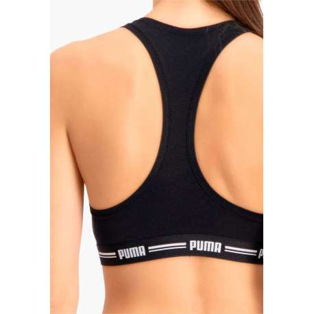 Brassière noire unie avec une bande élastiquée brodée sous la poitrine - Image 4