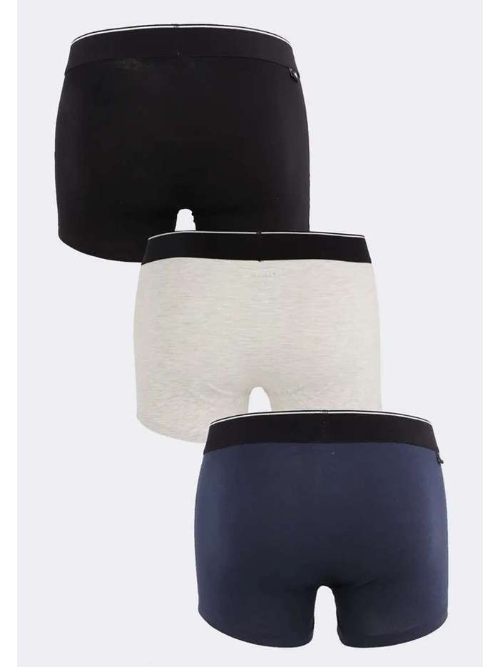 Lot de 3 Boxers multicolores en coton unis avec tailles élastiquées et marque - Image 2