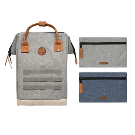 Sac à dos gris clair uni zippé avec pochettes interchangeables - Image 9