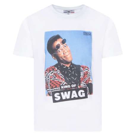 T-shirt blanc fantaisie en coton biologique à col rond