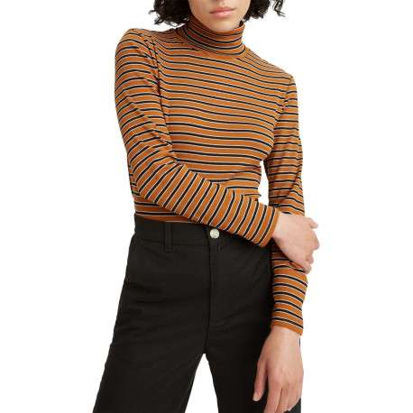 T-shirt à manches longues camel en coton col roulé - Image 7