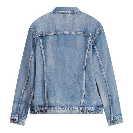 Blouson jean bleu en coton uni coupe régular col français à manches longues - Image 2