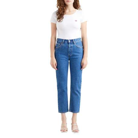 Jean 501® Crop bleu en coton uni avec une coupe régular - Image 11