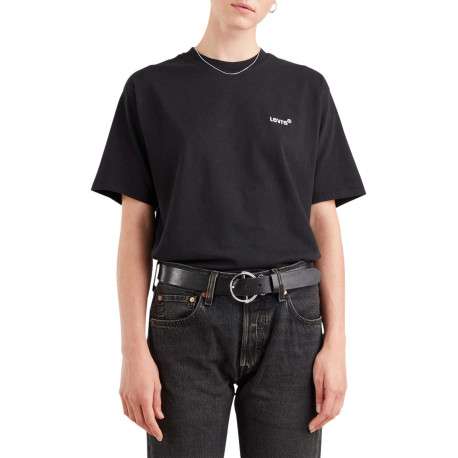 T-shirt noir en coton uni coupe régular avec un col rond - Image 3