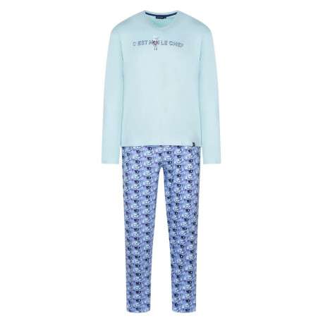 Pyjama bleu à motifs en coton