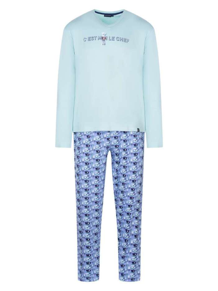 Pyjama bleu à motifs en coton