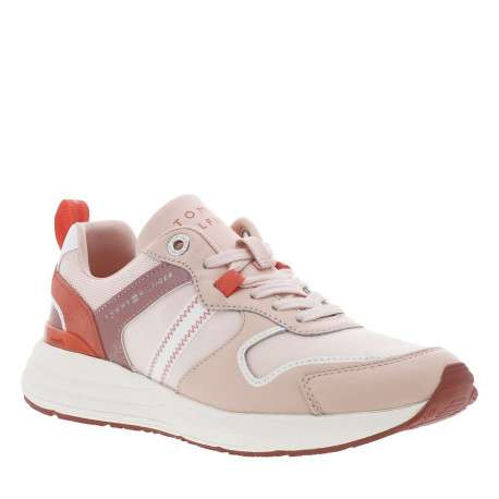 Baskets en partie en cuir rose à lacets plats roses et talon renforcé