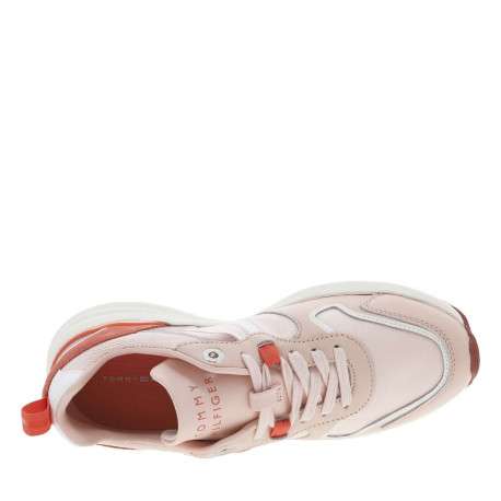 Baskets en partie en cuir rose à lacets plats roses et talon renforcé - Image 5