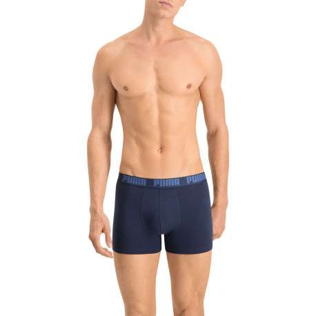 Lot de 2 boxers coton bleus logotypés fantaisie et uni - Image 2