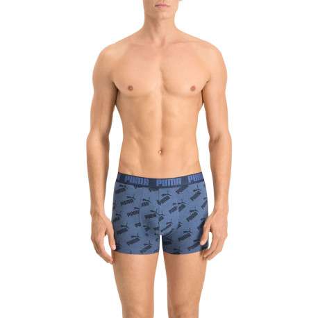 Lot de 2 boxers coton bleus logotypés fantaisie et uni - Image 3