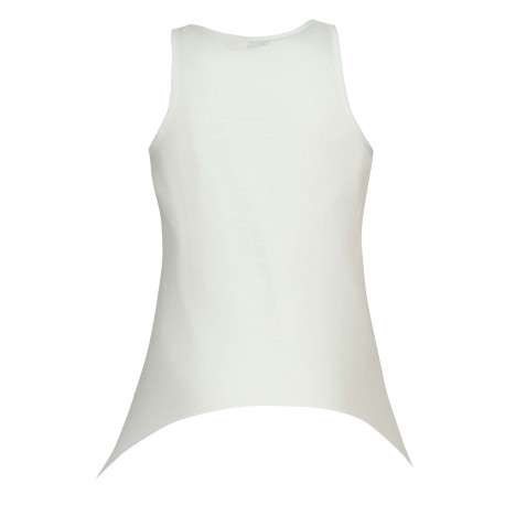 Débardeur blanc imprimé carré de fleurs tropicales vertes, à col rond et base asymétrique à nouer - Image 2