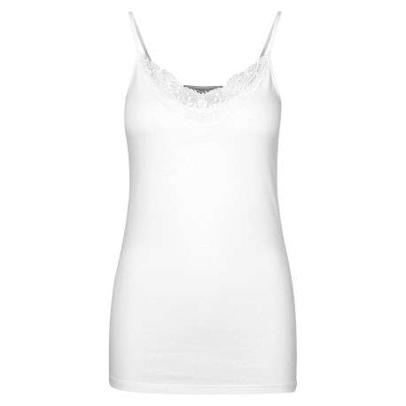 Débardeur blanc en coton uni avec une coupe slim et un col v avec dentelles à manches à bretelles