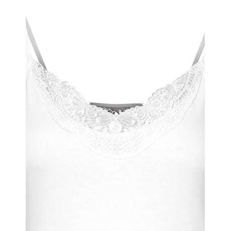 Débardeur blanc en coton uni avec une coupe slim et un col v avec dentelles à manches à bretelles - Image 3