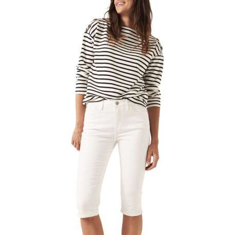 Pantacourt blanc uni en coton coupe slim près du corps et taille haute - Image 3